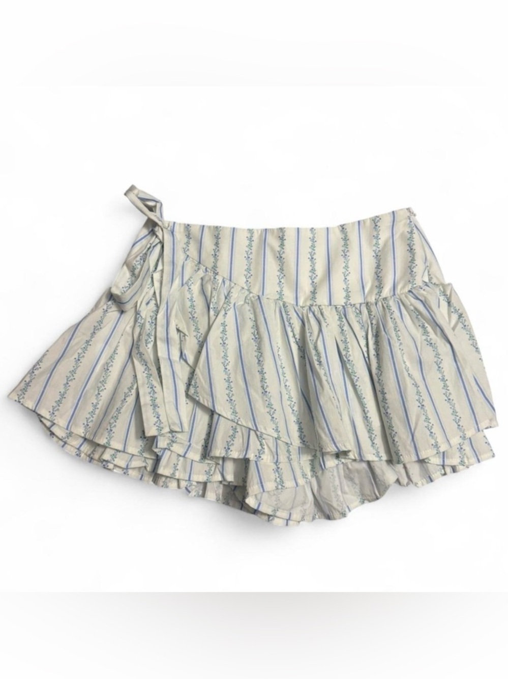 Altar'd State White and Blue Striped Ruffle Skort
